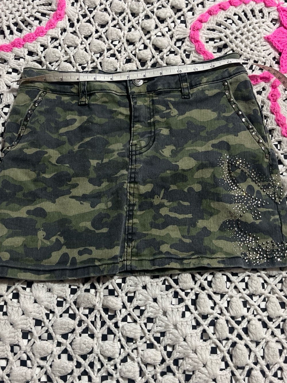 Y2k Women's Camouflage Playboy  Skirt with Studs And Rhinestone Details - Picture 6 of 8